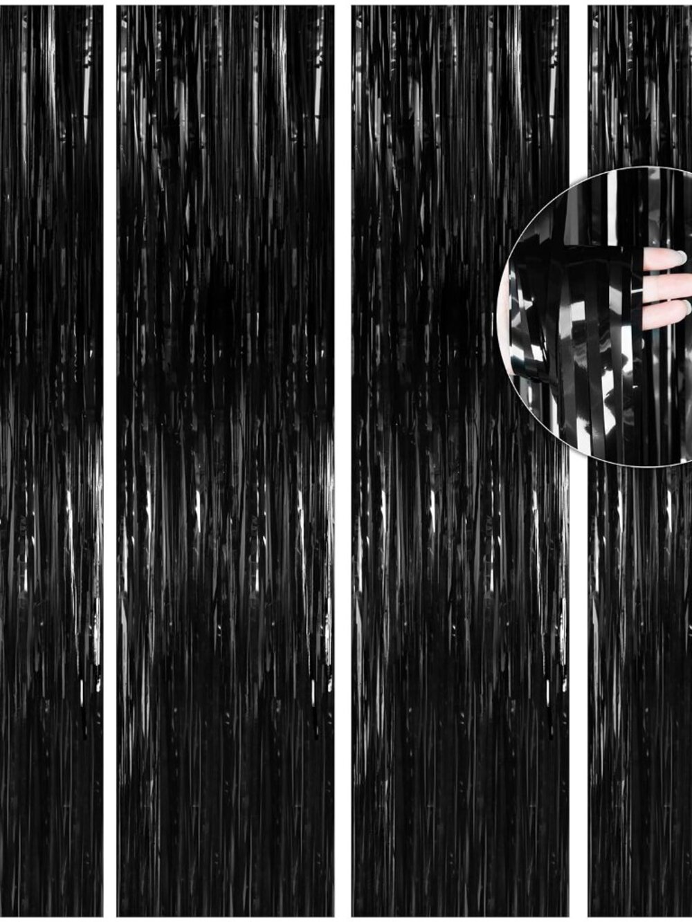 Black Foil Fringe Curtain 4 Pack 3 x 8 Ft Halloween Event